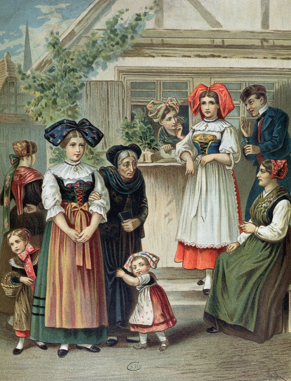 Strasbourg bölgesinin geleneksel kıyafetleri, c. 1870-80 by German School