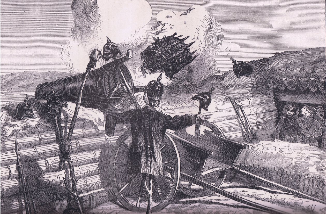 Düşman menzilini denemek, Cassell and Company Limited tarafından yayınlanan Cassells History of the War Fransa ve Almanya arasındaki Cassells History of the War, c.1890 (litho) by German School