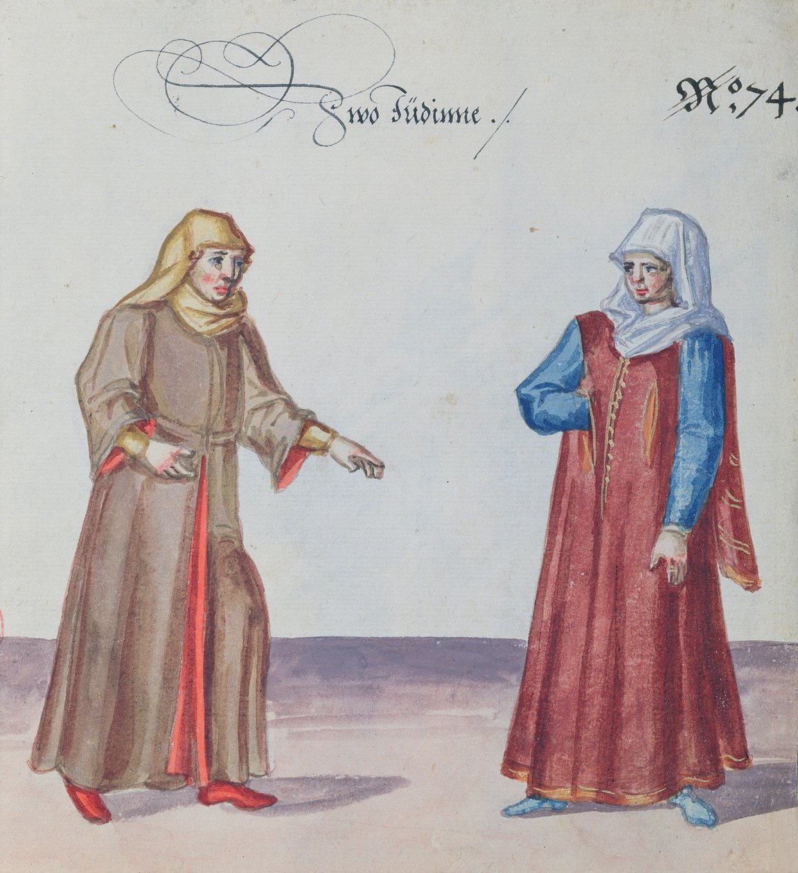 İki Yahudi kadın, c.1600 (kağıt üzerinde wc) by German School