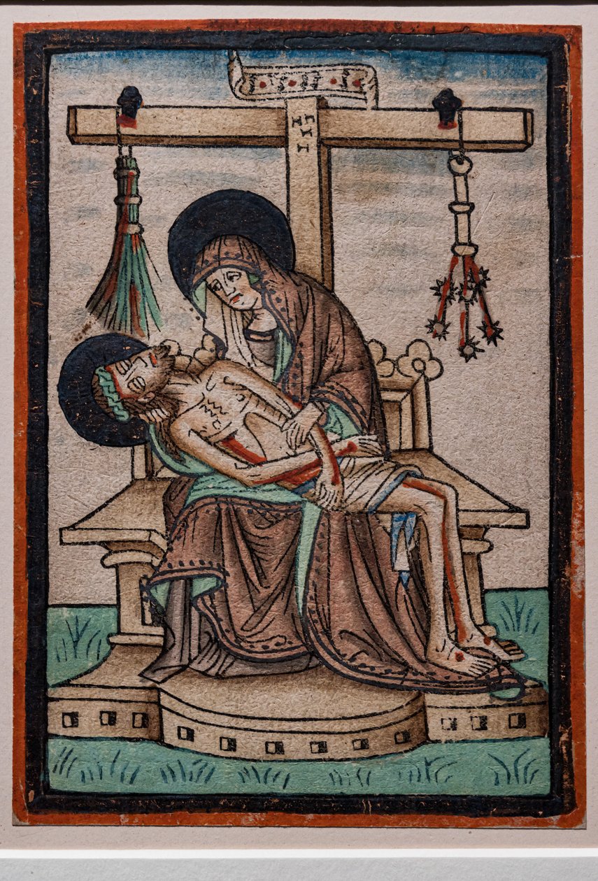 Vesperbild (Ağlama), Alman oymacı tarafından suluboya gravür, c.1450. İsa