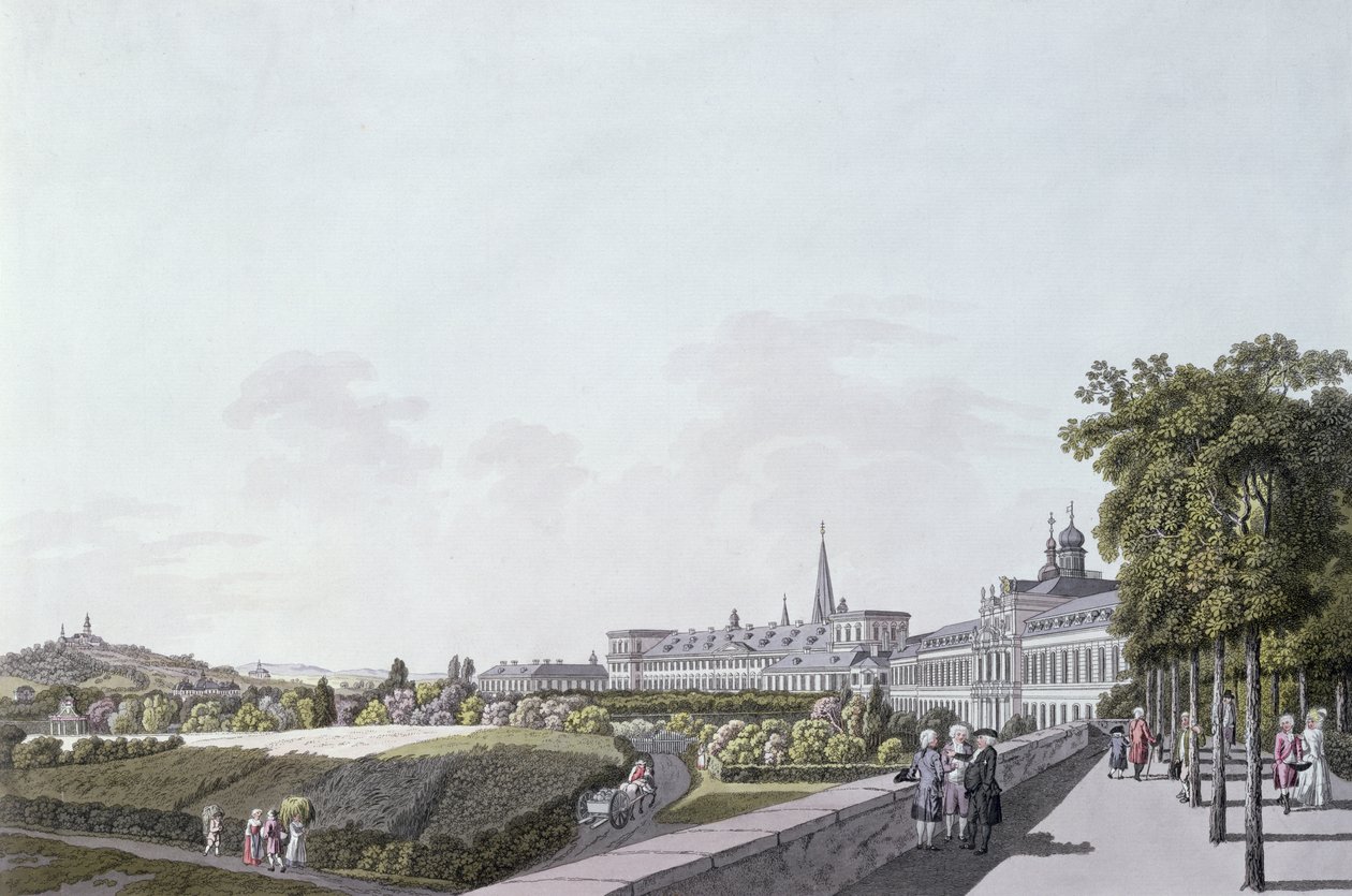 Köln Başpiskoposları ve Prens Seçmenlerinin İkametgahının Görünümü, Bonn (renkli gravür) by German School