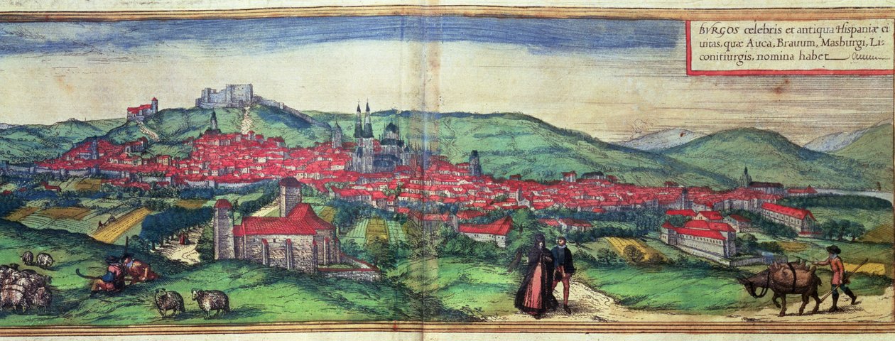 Georg Braun tarafından düzenlenmiş ve Franz Hogenberg tarafından oyulmuş 'Civites Orbis Terrarum' çalışmasından Burgos şehrinin görünümü by German School