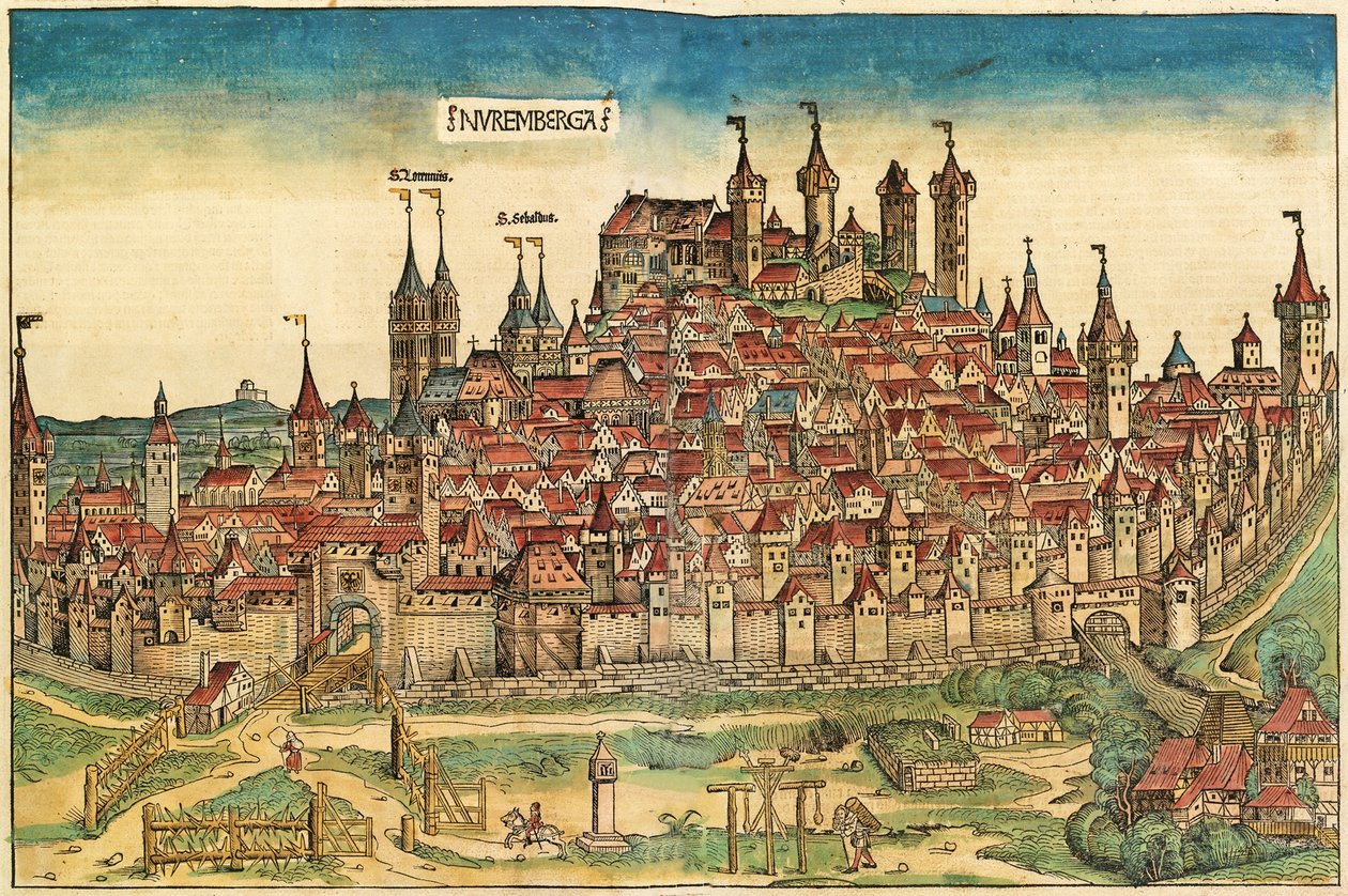 Nuremberg Chronicle, 1493'te yayınlanan Nürnberg şehrinin görünümü by German School