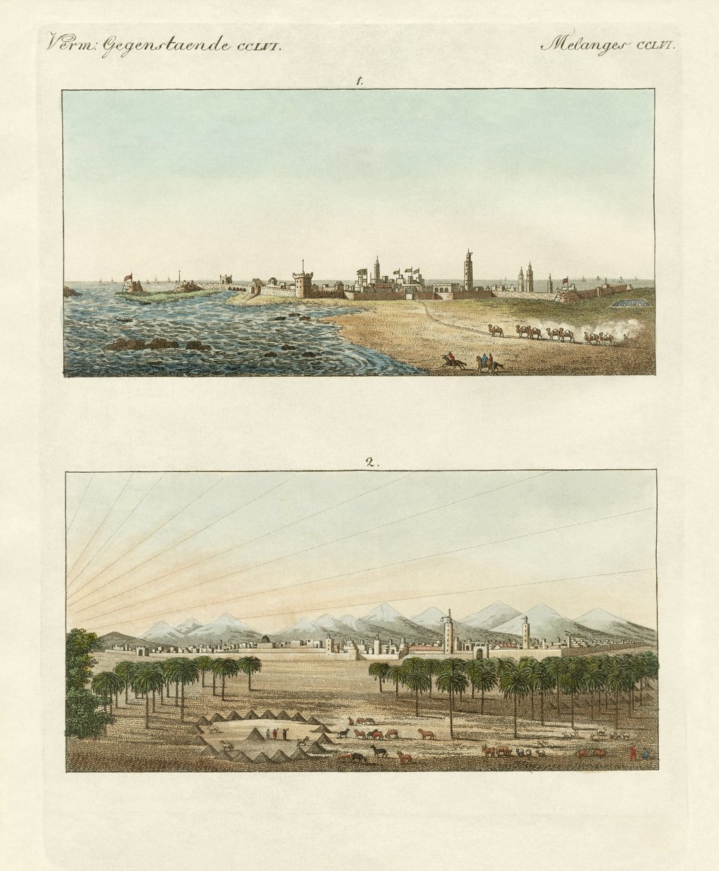 Afrika manzaraları (renkli gravür) by German School