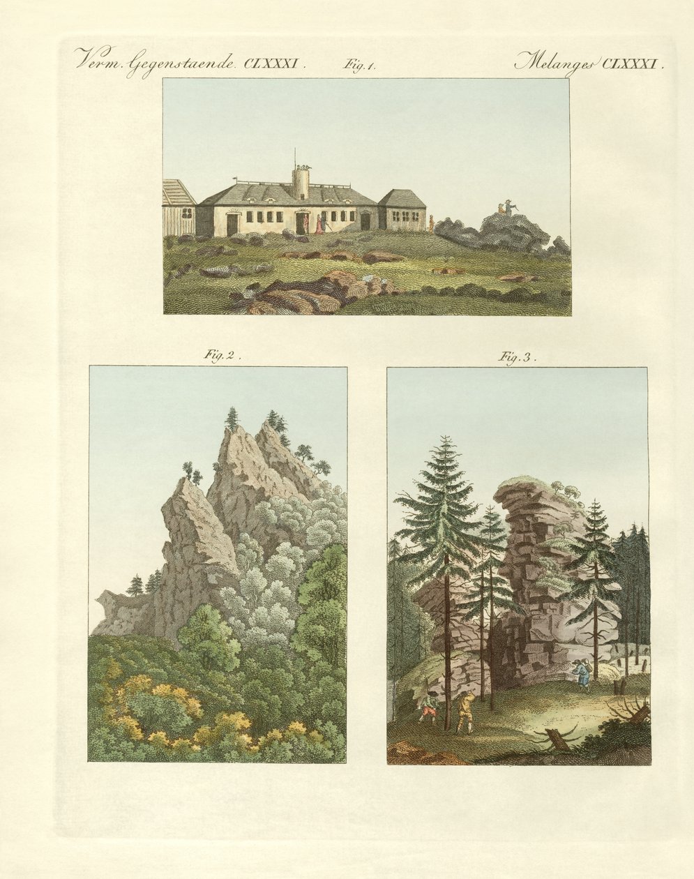 Harz manzarası (renkli gravür) by German School