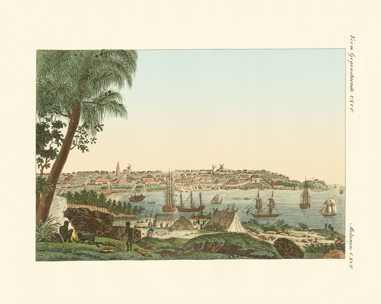 Sidney şehrinin manzarası (renkli gravür) by German School