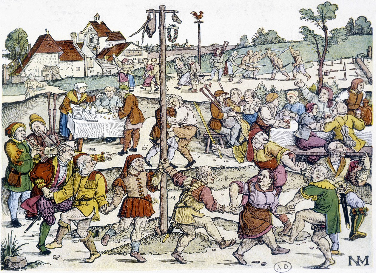 Matte de cocagne etrafında köy dansı - Nikolaus Meldemann