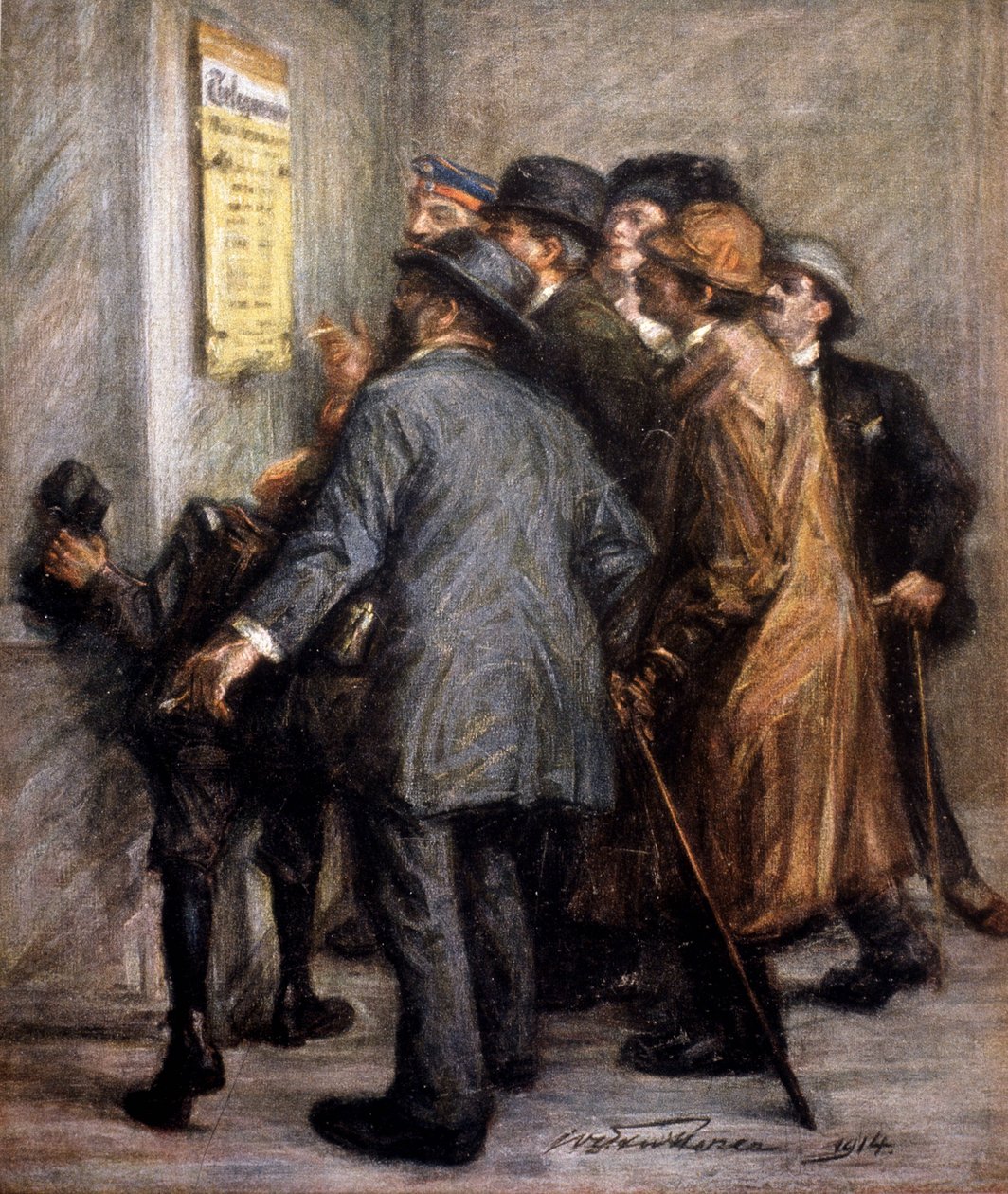 Birinci Dünya Savaşı (1914 - 1918): Avusturyalılar savaş operasyonları bildirisini okuyorlar, -in “” Jugend”” by German School