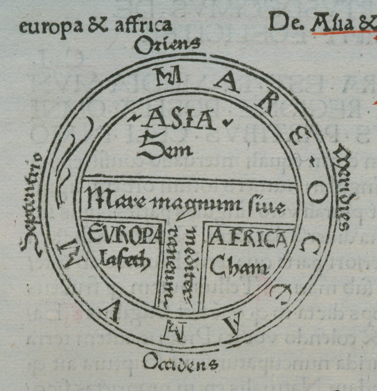 f.177v T-in-O haritası, Tipo baskı yer adlarıyla, Isidore of Seville, Liber Etimologiarvm by German School