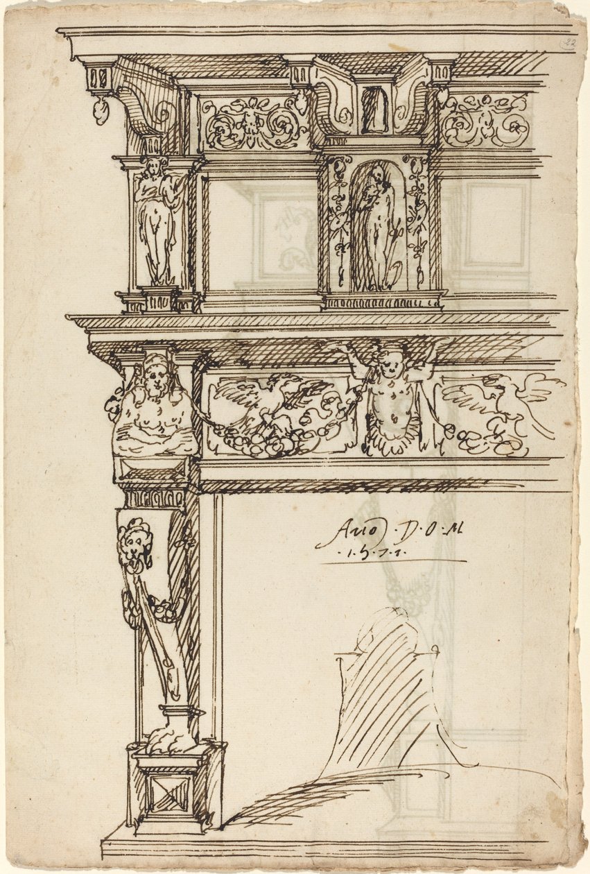 Merkür ve Umutlu Saray Şöminesi [rekto] by German or Austrian 16th Century