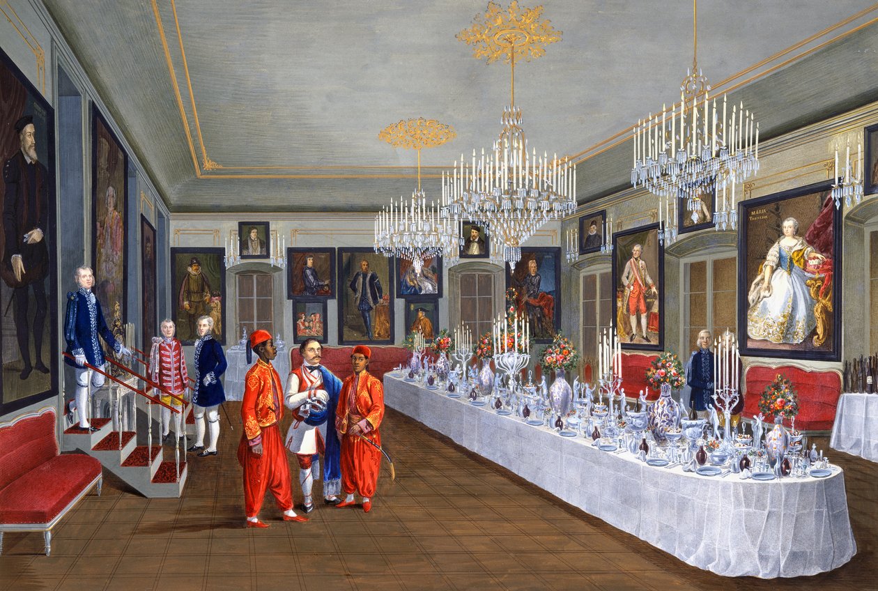 Habsburg imparatorlarının bir dizi portrelerini içeren yemek odası, Josef Kiss, Villa Lazarovich, Habsburglu Maximilian