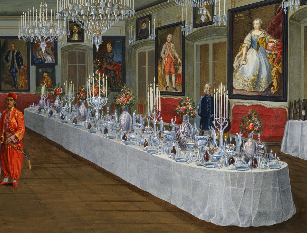 Habsburg imparatorlarının bir dizi portrelerinin yer aldığı yemek odası, Josef Kiss, Villa Lazarovich, Habsburglu Maximilian