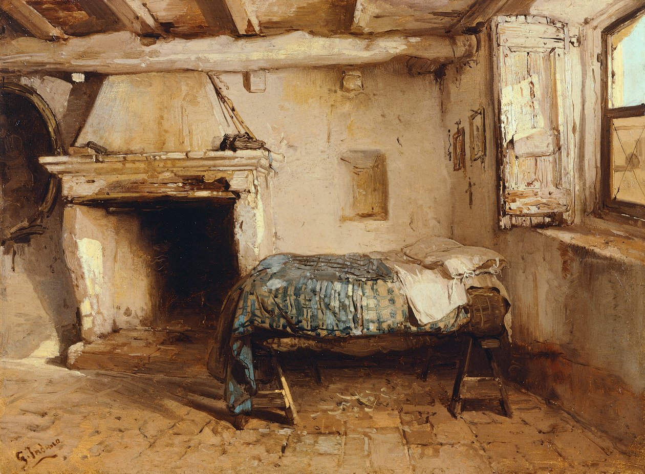 Rustik iç mekan, Gerolamo Induno (1825-1890), ahşap üzerine yağlı boya, 27.5 x 37.7 cm. by Gerolamo Induno