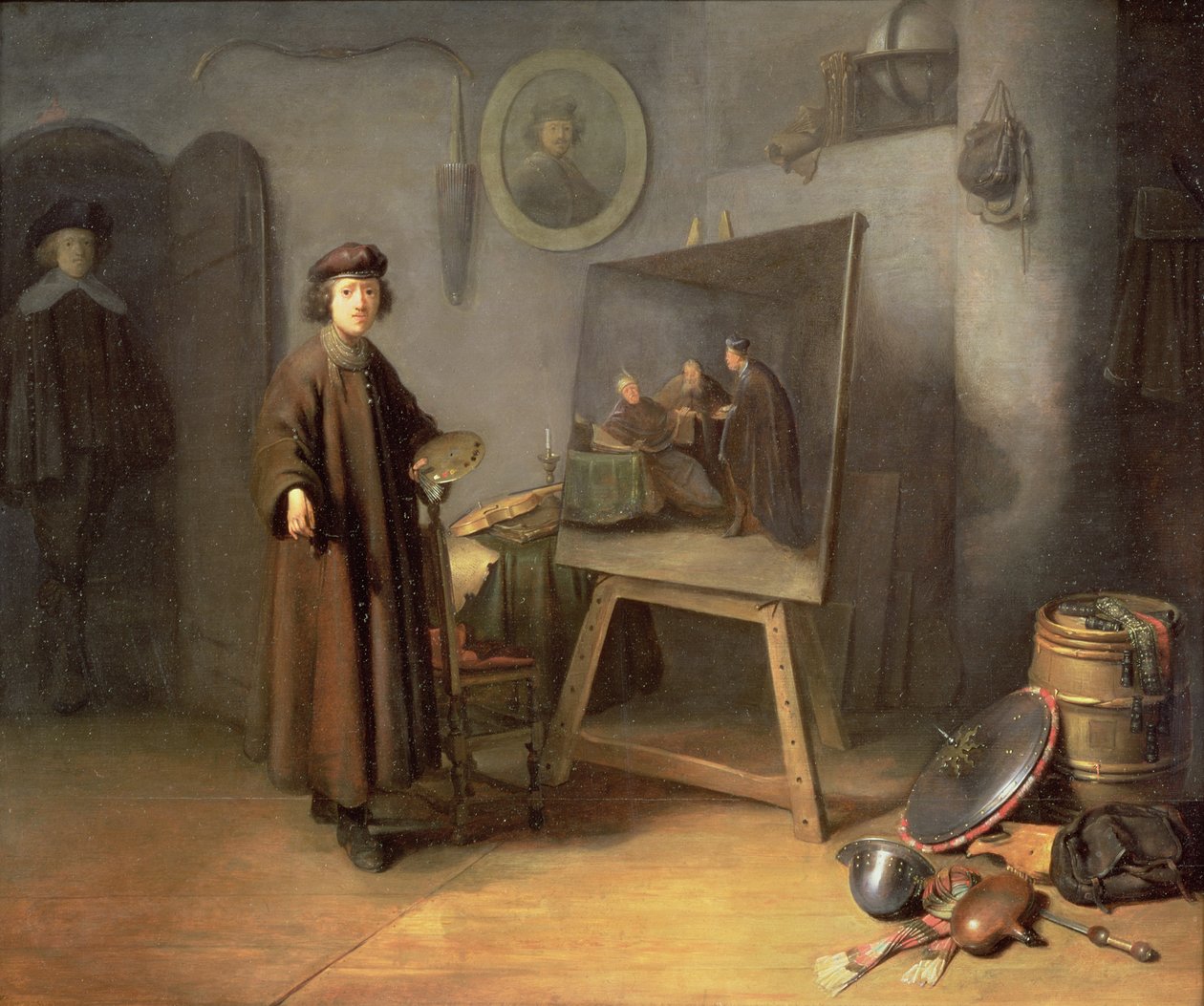 Atölyesinde Bir Ressam (panel) by Gerrit Dou