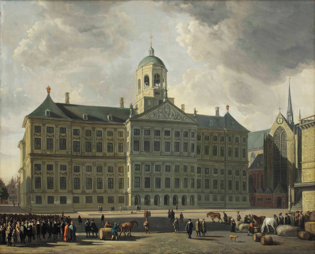 Yeni Belediye Binası, Nieuwe Kerk ve Waag, Amsterdam ile Barajın bir görünümü by Gerrit Adriaensz Berckheyde