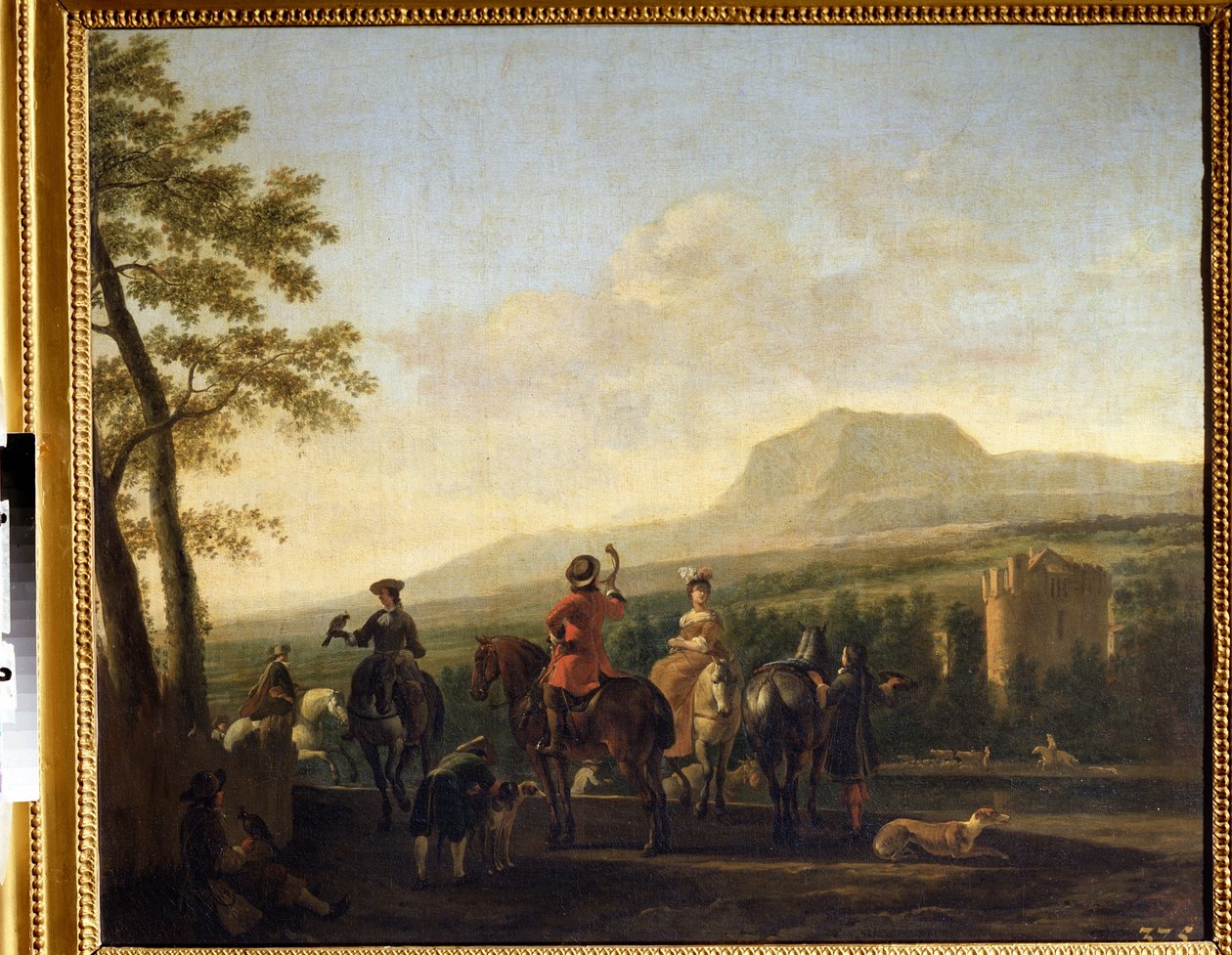 Gerrit Adriaensz Berckheyde (1638-1698) tarafından ""Şahinle" (Falconry) Tablosu 17. yüzyıl Puşkin Müzesi Moskova by Gerrit Adriaensz Berckheyde