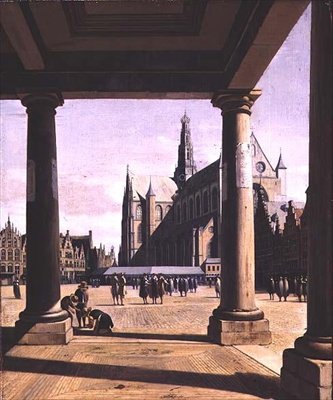 Groote Kerk ile Haarlem manzarası by Gerrit Adriaensz Berckheyde