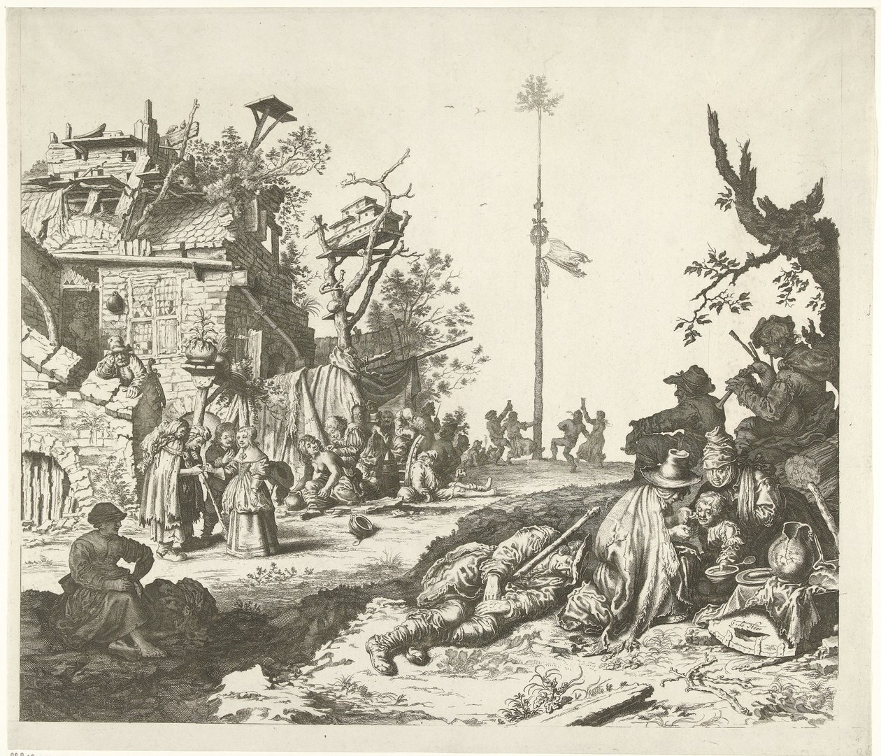 Roman ailesi harap bir hanın önünde dinleniyor by Gerrit Adriaensz. de Heer