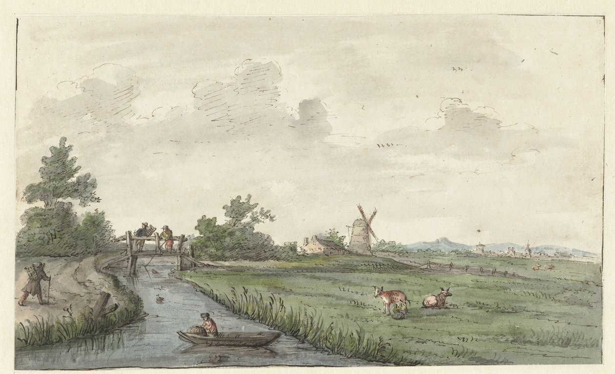 Bir hendek ve bir köy yolu ile manzara by Gerrit Grasdorp (possibly)