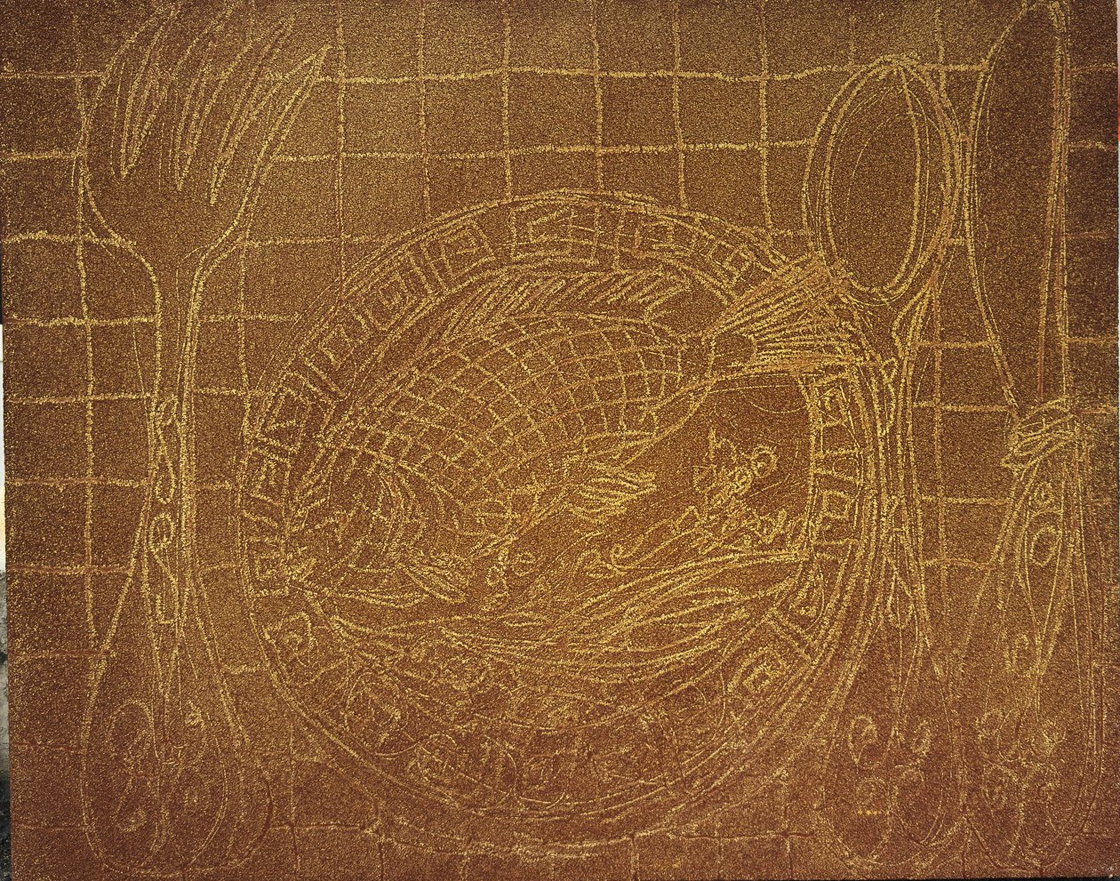 Visdiner (Balık Tabağı ile Natürmort). 2010 (tuval üzerine kum ve akrilik) by Gerrit Greve