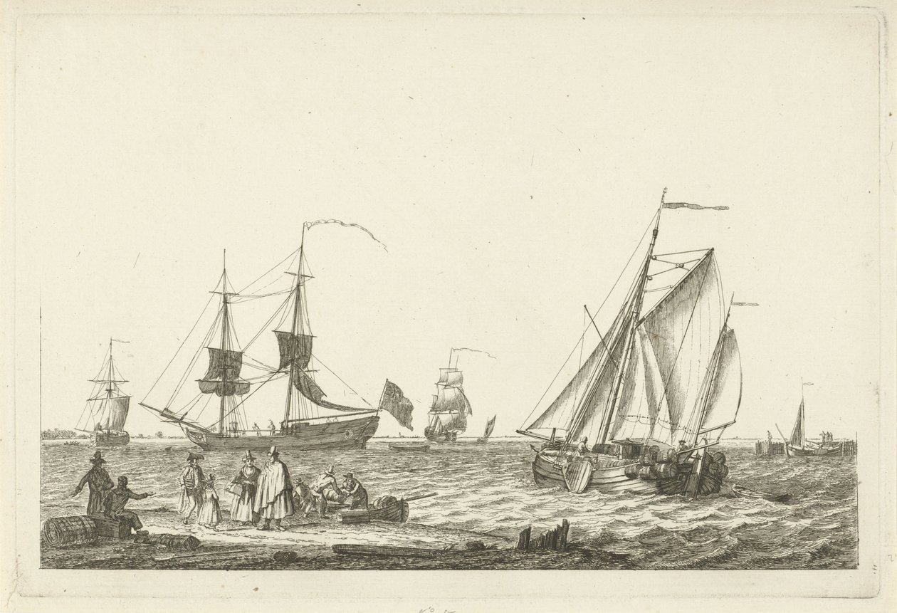 Nehir manzarası Dalgaların üzerinde çeşitli tekneler (dizi başlığı) by Gerrit Groenewegen