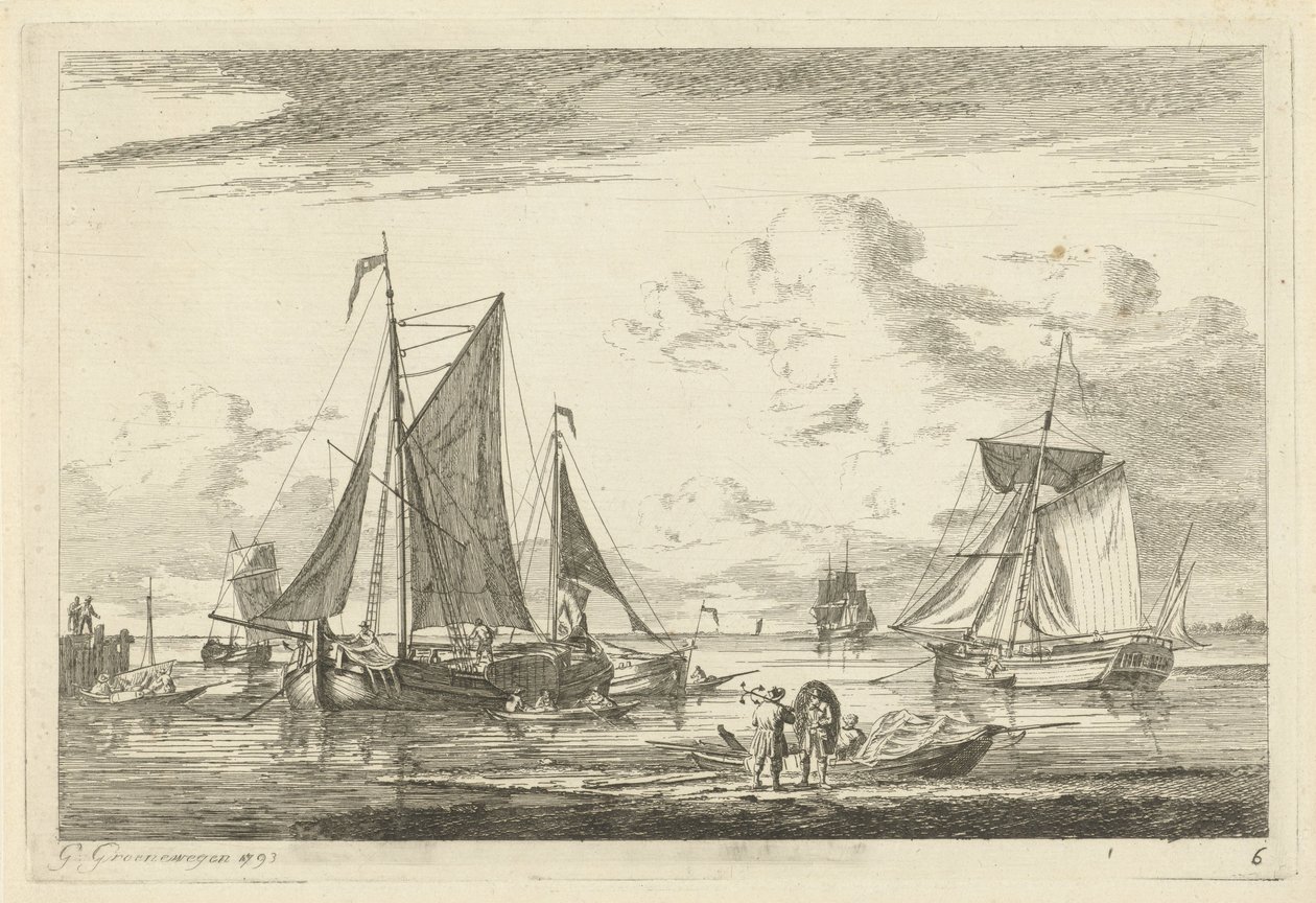 Çeşitli teknelerle plaj ve deniz by Gerrit Groenewegen