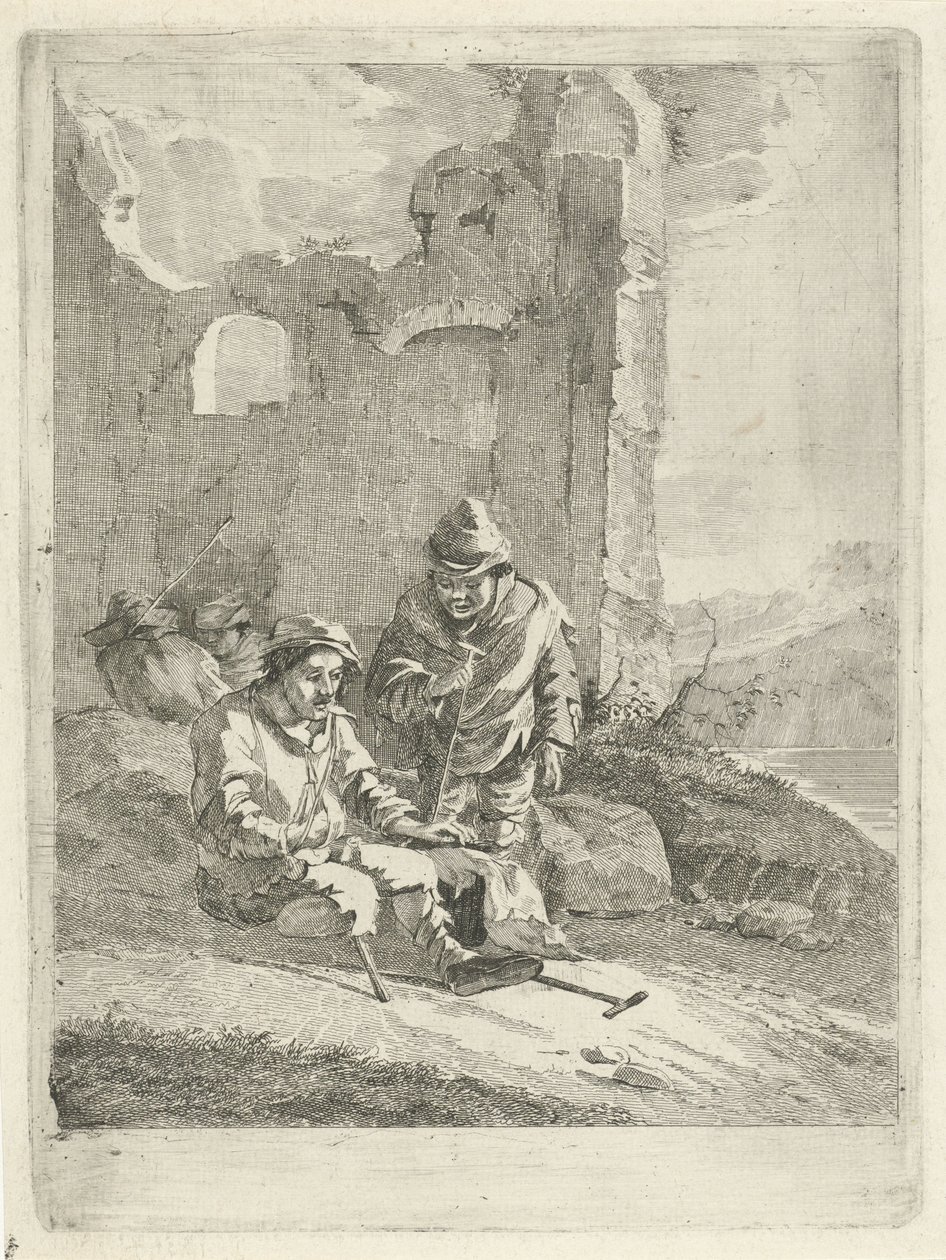 Bir harabede dört figür by Gerrit Groenewegen