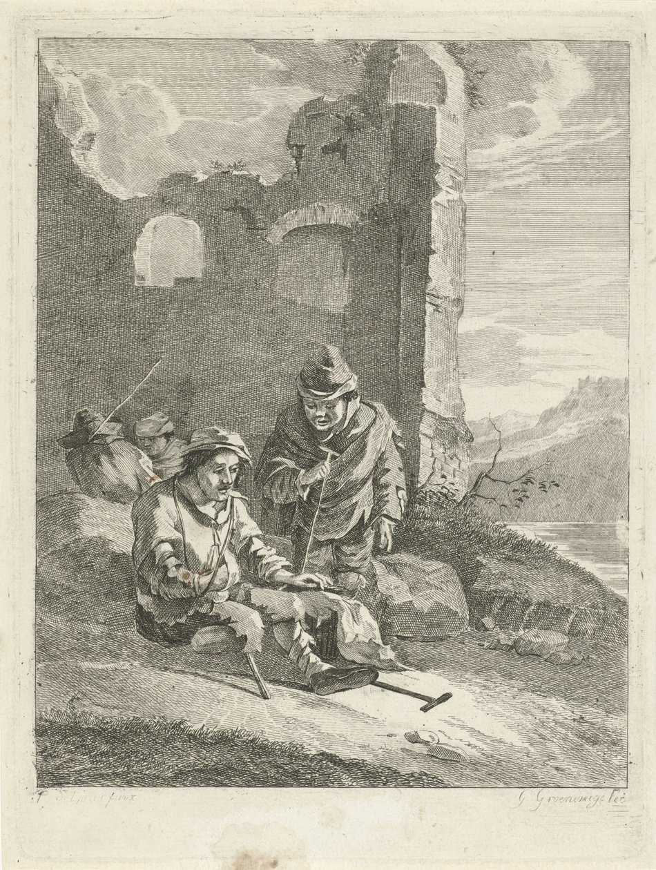 Bir harabede dört figür by Gerrit Groenewegen