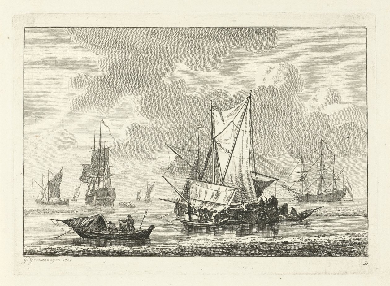 Çeşitli gemilerle deniz manzarası Sudaki çeşitli gemiler (dizi başlığı) by Gerrit Groenewegen
