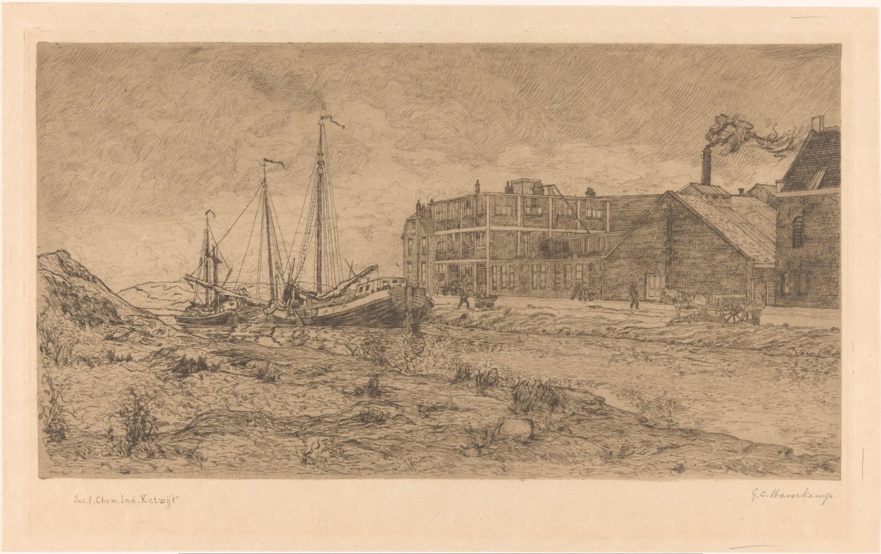 Bir fabrikada demirli mavnalar by Gerrit Haverkamp (signed by artist)