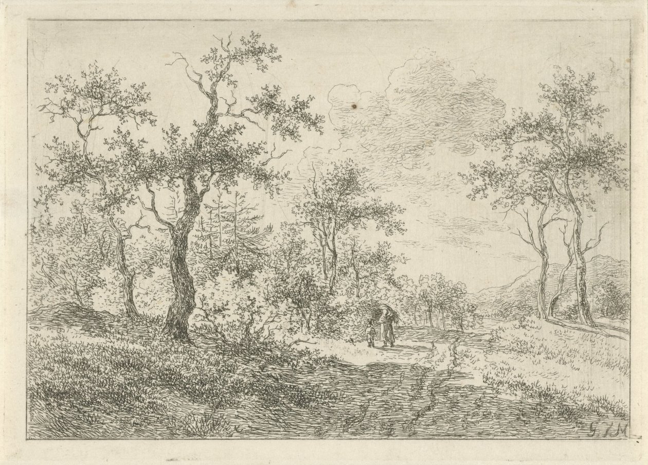 Bir kadın ve bir çocuk ile ormanlık manzara by Gerrit Jan Michaëlis