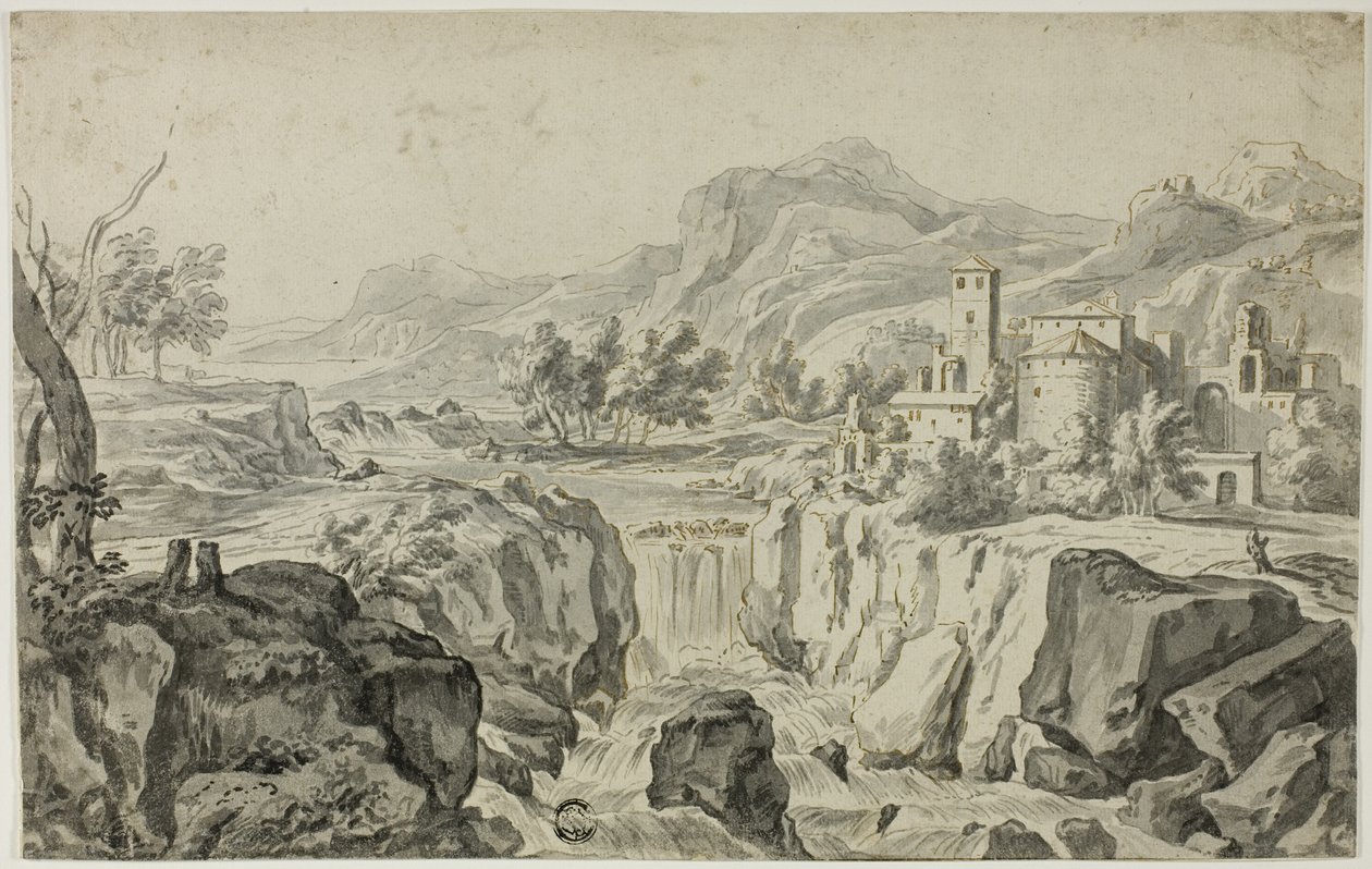 Şelale ve Binalarla İtalyan Manzarası by Gerrit Rademaker