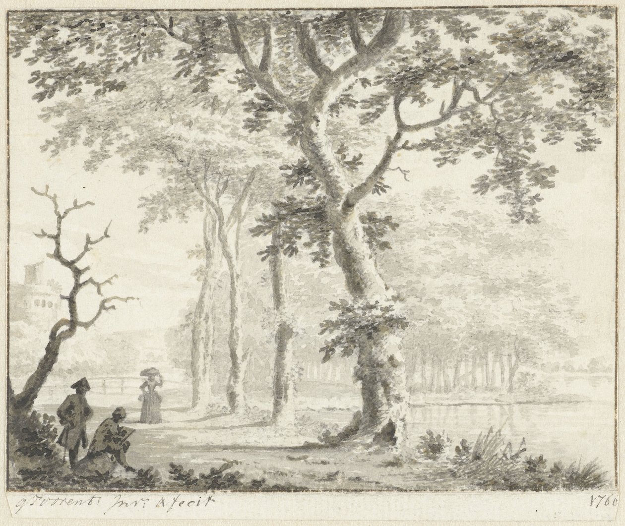 Sahildeki ağaçlar ve bir ressam by Gerrit Toorenburgh