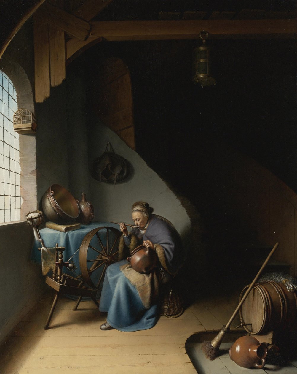 Çıkrığın başında yulaf lapası yiyen yaşlı bir kadın, Dou, Gerard by Gerrit Dou