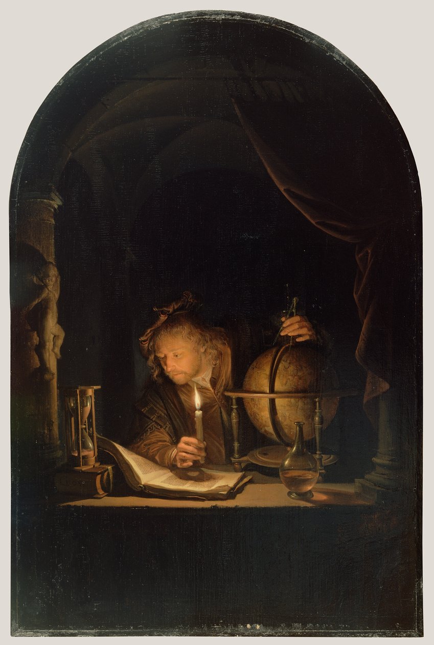 Astronom, Candlelight, c.1650 (panelde yağlı boya) by Gerrit Dou