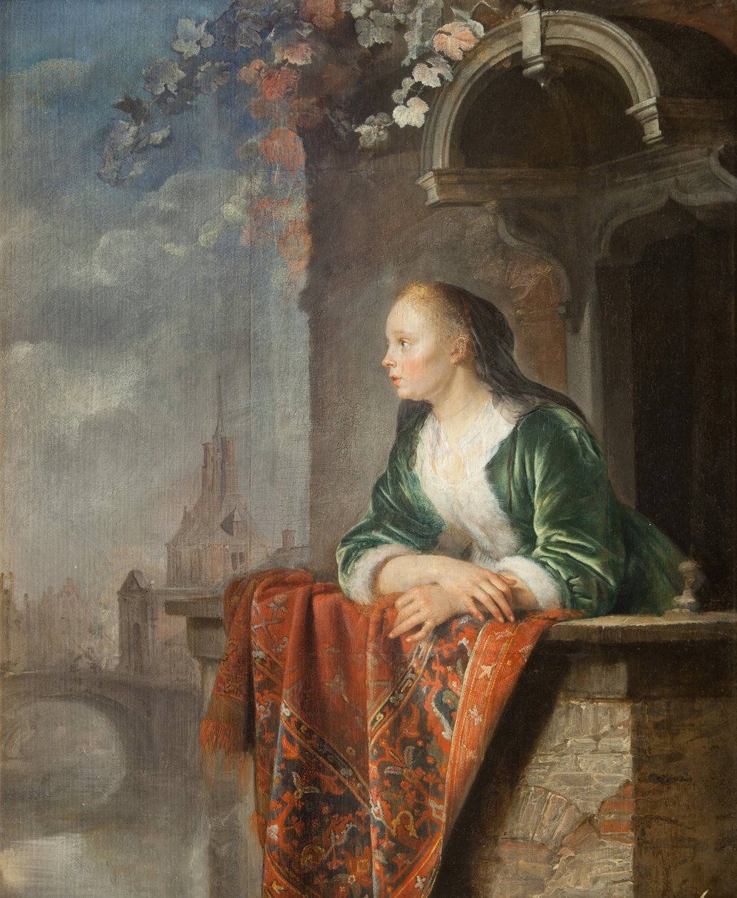 Balkonda genç kadın - Balkonda genç kadın - Gerard (Gerrit) Dou (1613-1675). Tuval üzerine yağlı boya, yaklaşık 1665. Ulusal Galeri, Prag by Gerrit Dou