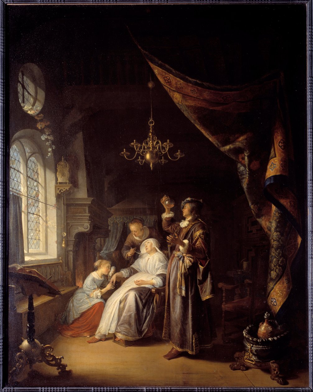 Hidropik kadın. Doktor, damlası olan bir kadının idrarını inceler. Gerard Dou (1613-1675) Ec. Hol by Gerrit Dou