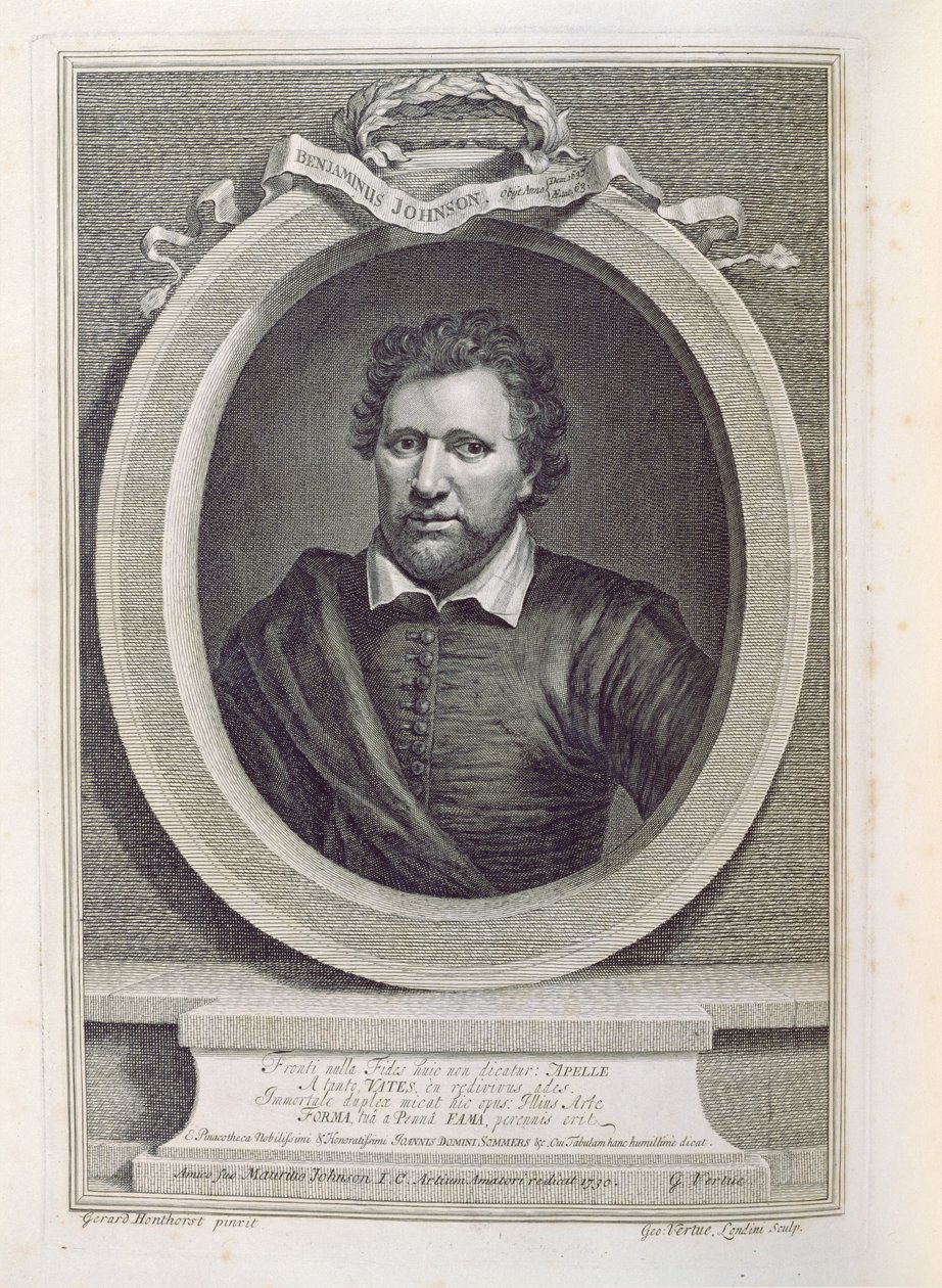 Ben Jonson (1573-1637), George Vertue (1684-1756), 1730 tarafından oyulmuş by Gerrit van Honthorst