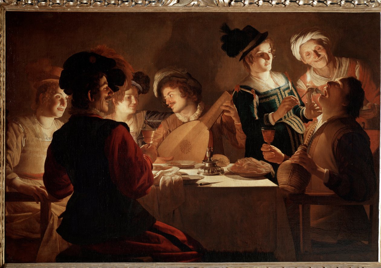 Bir ud çalarla akşam yemeği. (Tablo by Gerrit van Honthorst