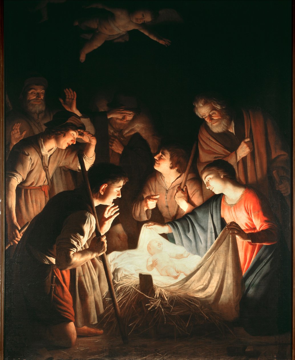 Çobanların Tapınması - tuval üzerine yağlı boya, 1640 dolayları by Gerrit van Honthorst