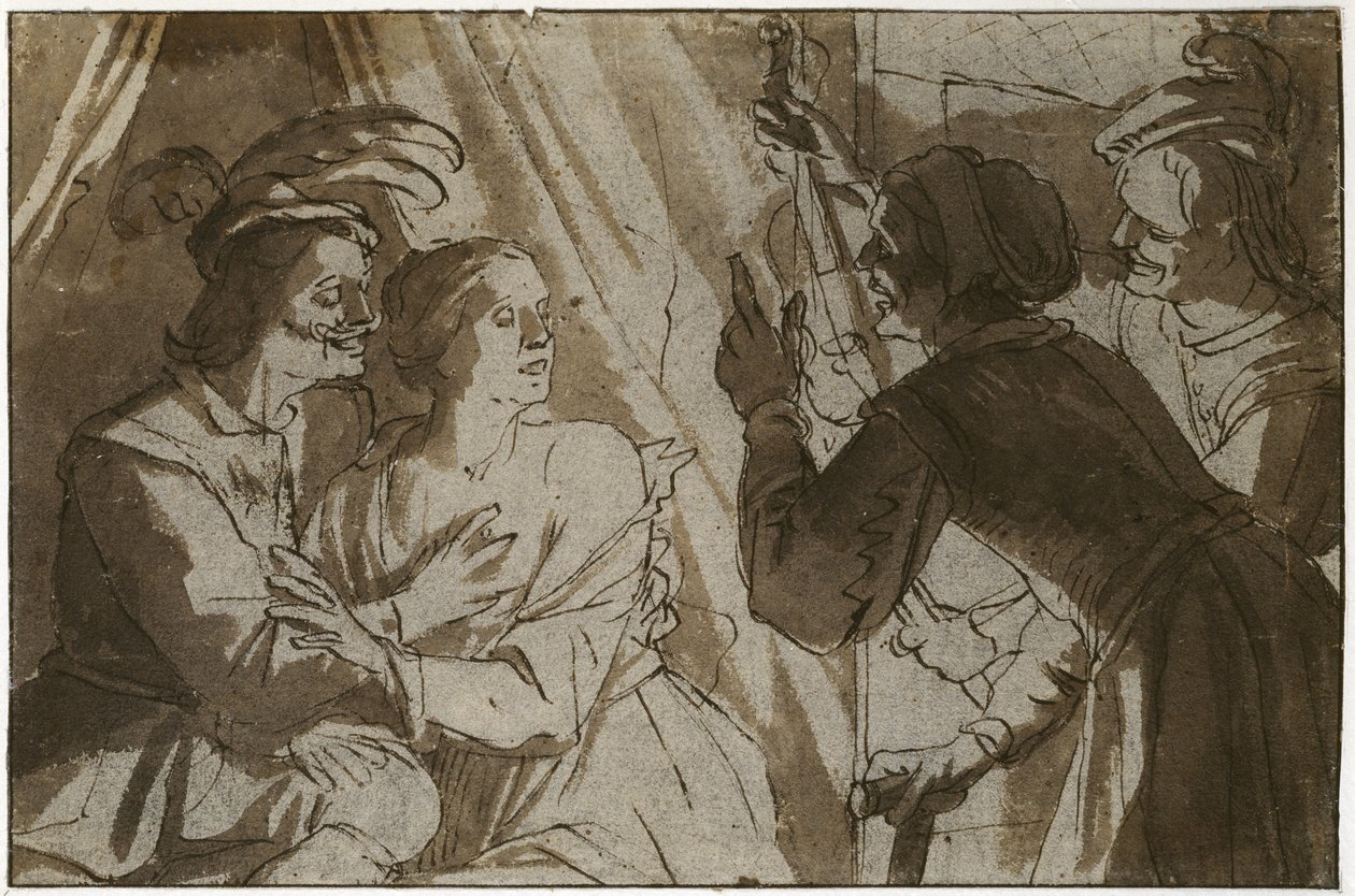 The Prodigal Son (kağıt üzerinde siyah tebeşir üzerine yıkamalı kalem ve kahverengi mürekkep) by Gerrit van Honthorst