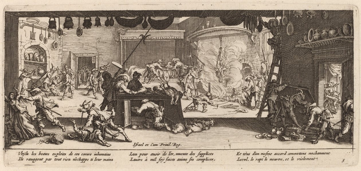 Büyük Bir Çiftlik Evini Yağmalamak by Gerrit van Schagen after Jacques Callot
