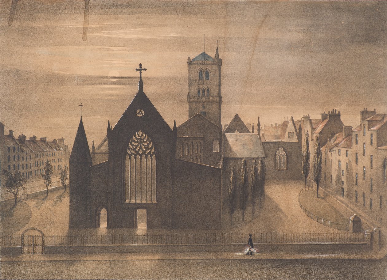 Doğu ve Haç Kiliselerinin Mehtap Görünümü, Dundee, 3 Ocak Yangınından sonra göründükleri gibi, 1841 dolayları (litografi) by Gershom Gourlay Cumming