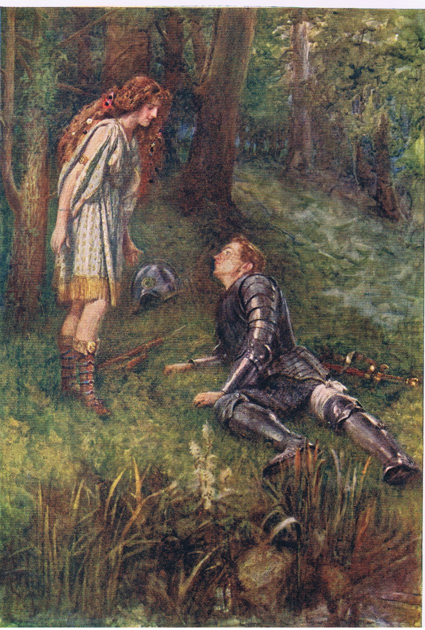 Belphoebe ve Timius, George Harrap and Company tarafından yayınlanan Faerie Queen'den Hikayeler by Gertrude E. Demain (after) Hammond