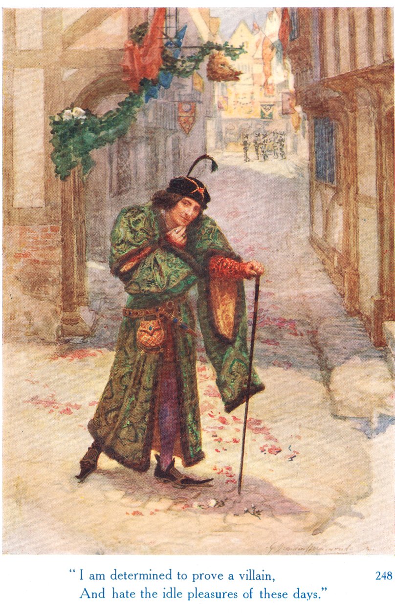 George Harrap & Son tarafından yayınlanan "Shakespeare'in İngiliz Kralları Hikayeleri"nden "Bir kötü adam olmaya ve bu günlerin aylak zevklerinden nefret etmeye kararlıyım" by Gertrude E. Demain Hammond
