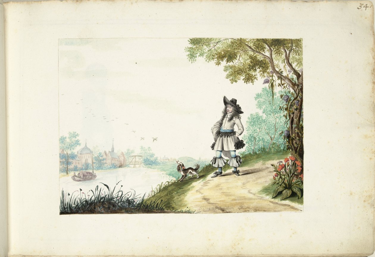 Lord bir nehir boyunca yürüyor by Gesina ter Borch (signed by artist)