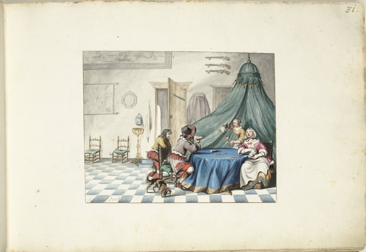 Bir iç kart oyuncuları by Gesina ter Borch (signed by artist)