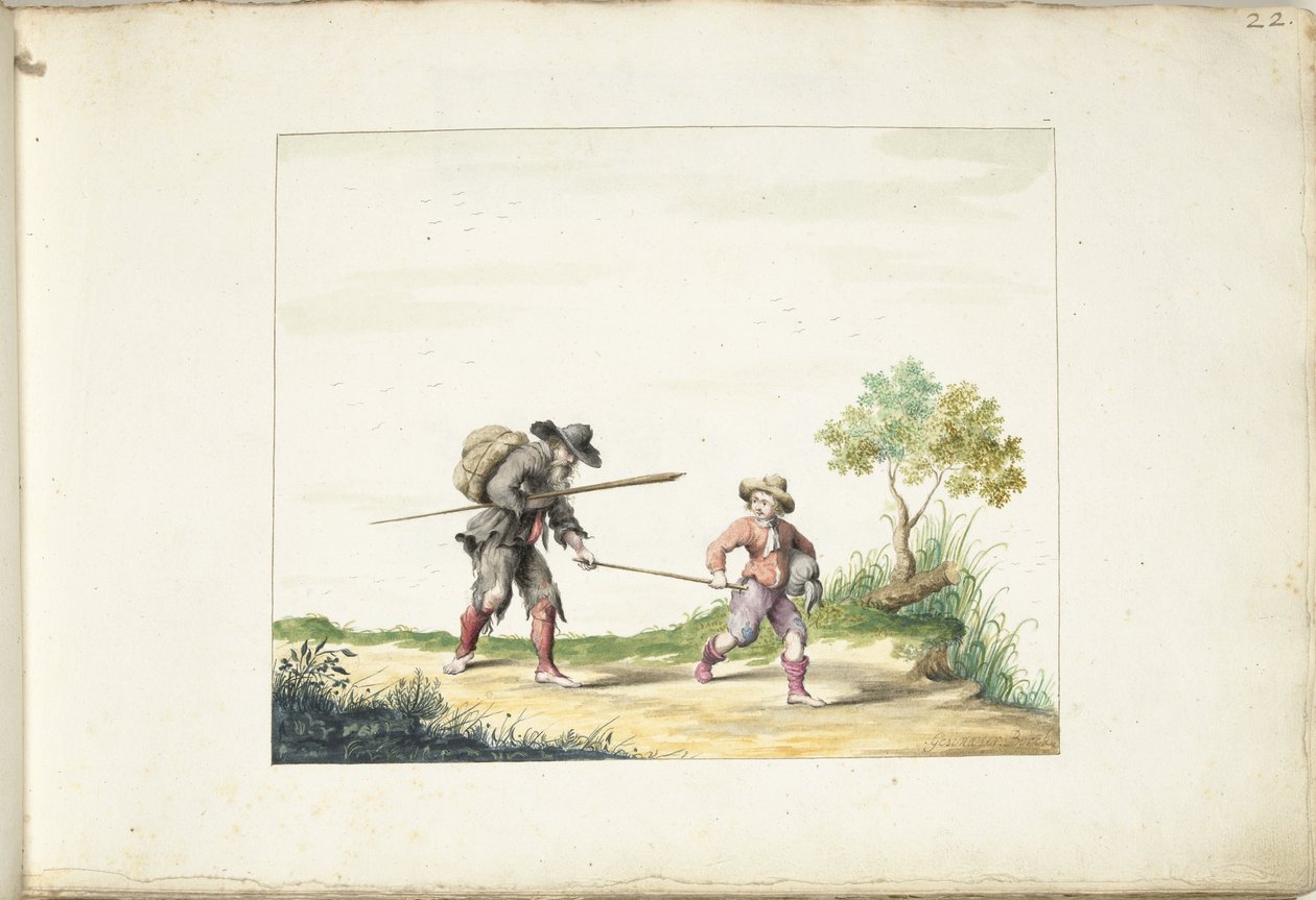 Bir çocuk tarafından yönetilen yaşlı kör dilenci by Gesina ter Borch (signed by artist)