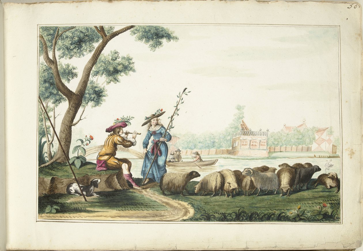 Bir nehir tarafından pastoral performans by Gesina ter Borch (signed by artist)