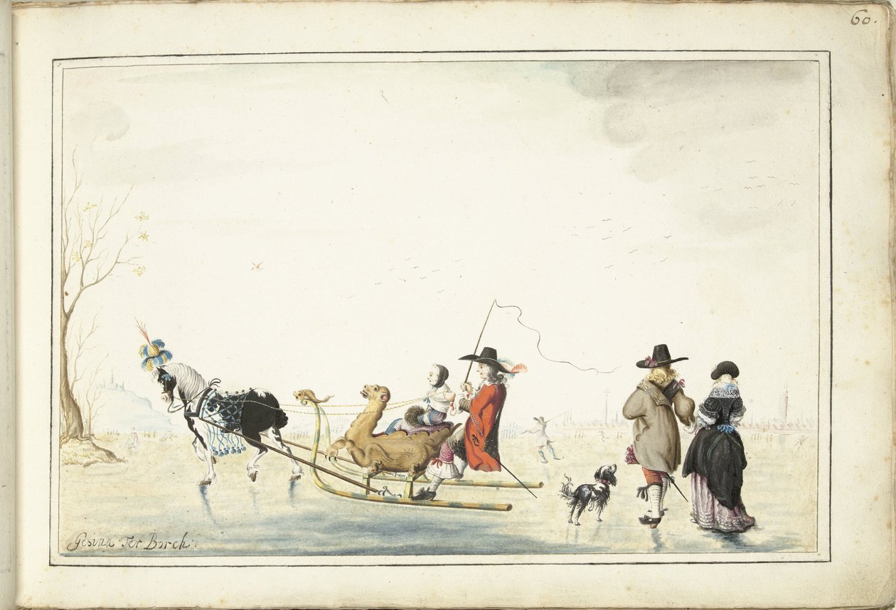 buz üzerinde kızak by Gesina ter Borch (signed by artist)